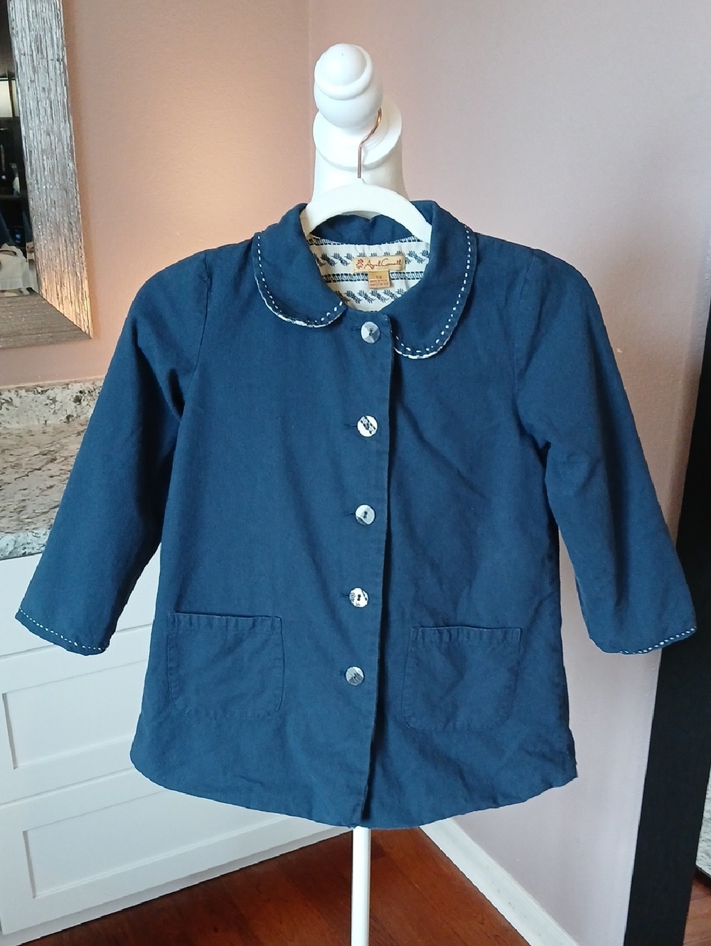 April Cornell Navy Jacket Pea Coat Girls 7/8 100% Cotton Plaid Buffalo Check